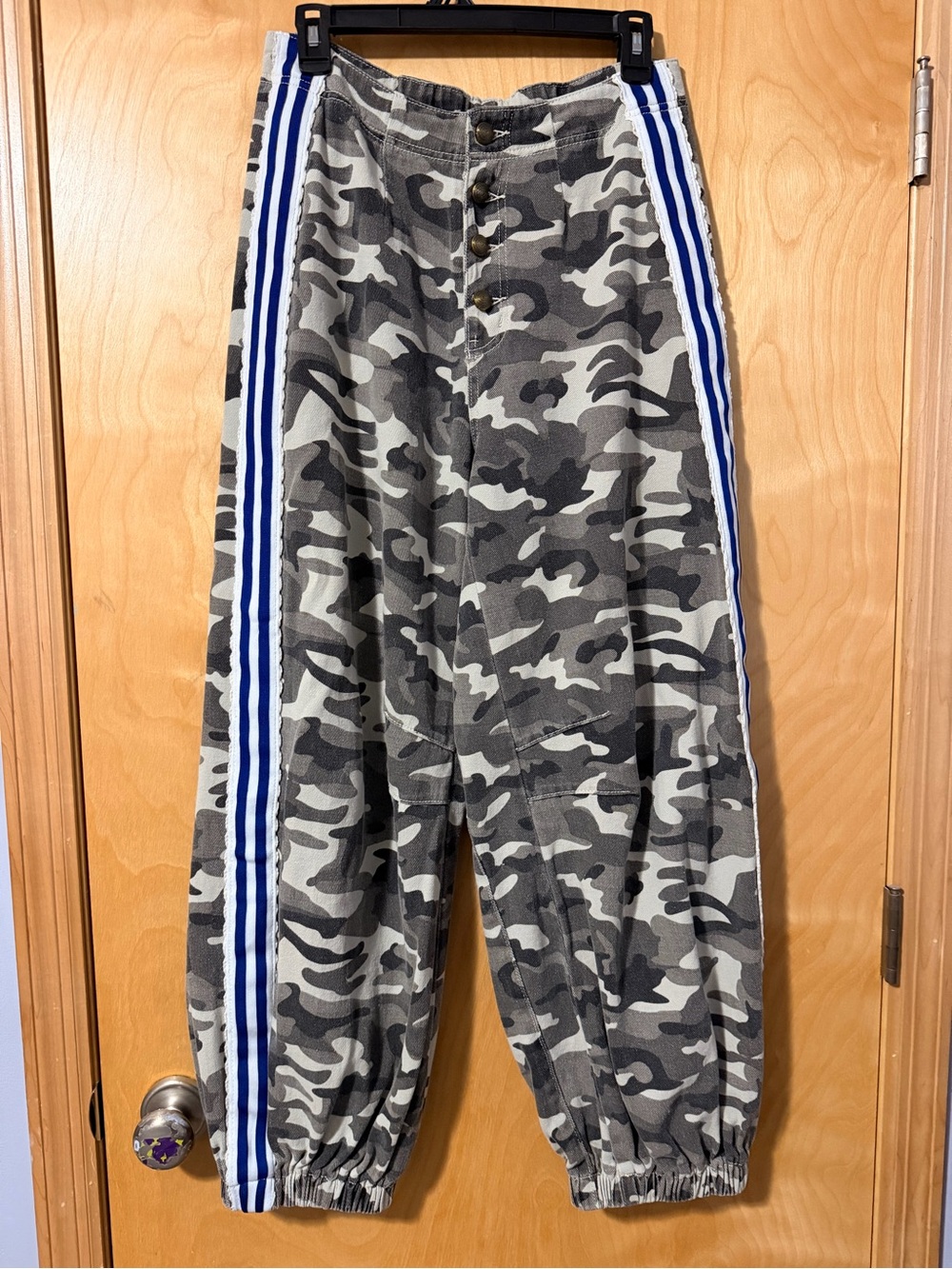 POL Gray Camo Jogger Pants with Blue Stripe